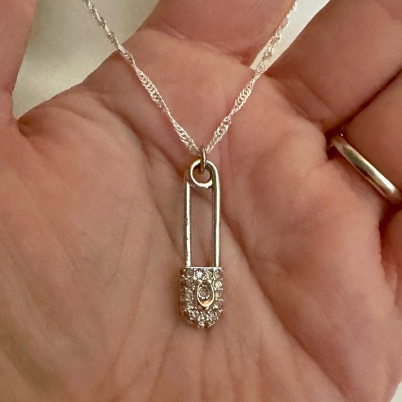 Coach Pave Crystal Signature C Safety Pin Pendant .925 Sterling Silver Necklace - Picture 4 of 8